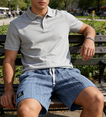 LOVESHOOT Shorts for Men Casual Summer Drawstring Elastic Waist Beach Short Loose Fit Jacquard Texture with Side Pockets White S by LOVESHOOT - Used condition - Image 2
