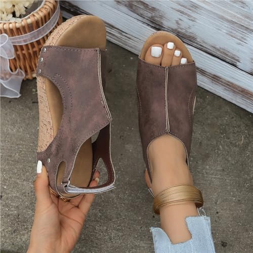 Cork Wedges for Women, Cork Wedges & Platform Slides, Thick Sole Comfy Leather Non-slip Summer Slippers4