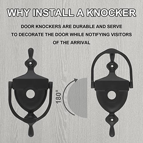 Hojlkld Door Knocker And Viewer, 6 Inch Height Knocker, 180-Degree View Angle Peephole, 9/16 Inch Bore, For 1-3/8" To 1-7/8" Thickness Door (Matte Black) #TOP2