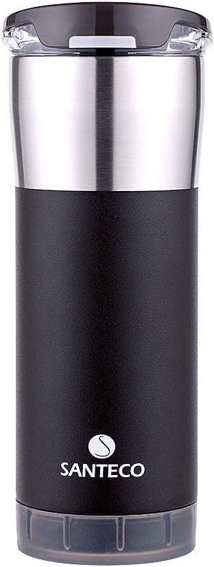 SANTECO Double Walled Vacuum Insulated Coffee Mug with Unsealed Lid,590ml,Black-Brown