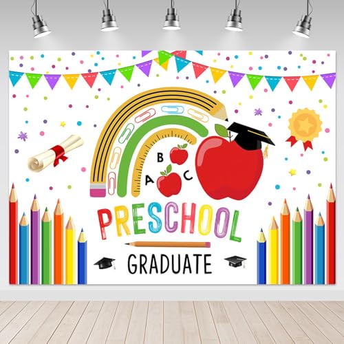 Mocsicka Preschool Graduate Backdrop Pre Kindergarten Congrats Grad Party Supplies Decoration Class of 2026 Graduation Ceremony Background Photo Prop (White, 10x7ft(120"x82"))