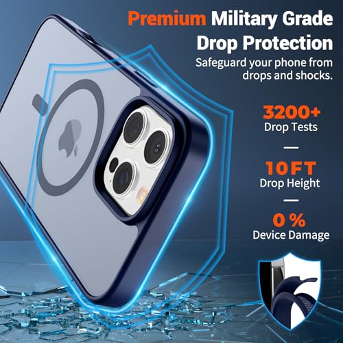 Image of SUPFINE Magnetic for iPhone 16 Pro Case (Compatible with MagSafe) (Military Grade Drop Protection) Slim Translucent Matte Shockproof with Anti-Fingerprint Phone Case,Navy Blue