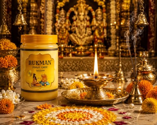 Image of Puja Ghee Yellow for Diya & Daily Puja | Long Lasting Divine Fragrance Deepam Oil | Premium Non-Edible | Lamp Oil for Mandir, Temples, Aarti & Festival (1000 ml)