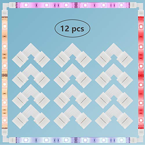 LED Strip Connector, L Shape Connector, 12pcs 10mm 4 Pin 5050 RGB LED Strip Light Connectors L-Shape, L Shape Solderless Snap Down, Right Angle Corner or 90degree Turning Connection (12PCS)