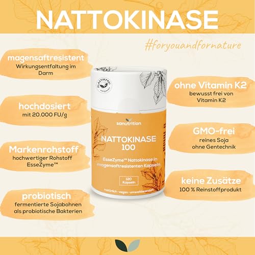 Sanutrition® Nattokinase | 120 magensaftresistente Kapseln à 100 mg pro Kapsel (20.000 FU/g) | Direktversand aus Kühllager | Natto aus GMO-freien Soja – Bild 5