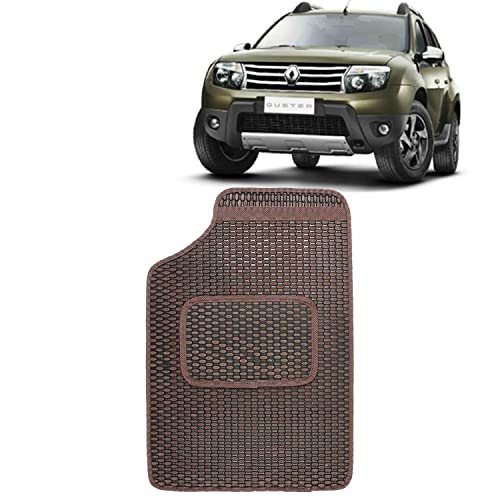 Image of Kingsway Dotted Design Car Floor Foot Mats Universal Fit for Renault Duster, Model Year : 2012-2014, Water and Dustproof, Color Brown, Set of 5 Pieces
