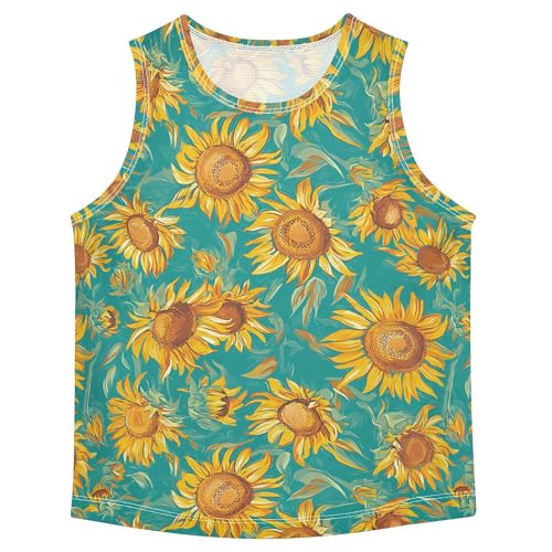 JUNZAN Cartoon Sunflower Star Teal Boys Tshirts Tank Tops Sleeveless Teens Vest Active Tees for Running Sports Beach 3T
