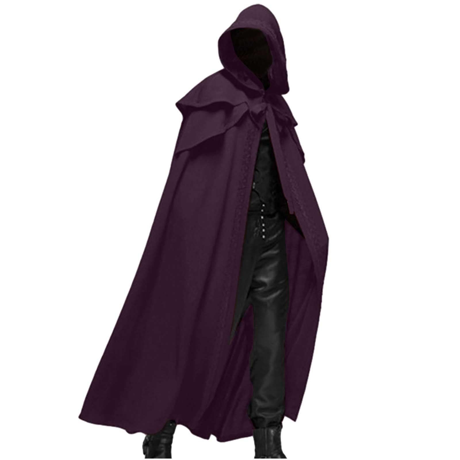 luoluoluo Medieval Hooded Cloak for Men UK Deals Northern Knight Renaissance Cape Ruffle Collar Vintage Cape Medieval Goth Gown Steampunk Wind Cloak Coat Adults Long Cloaks Halloween Cosplay Costume
