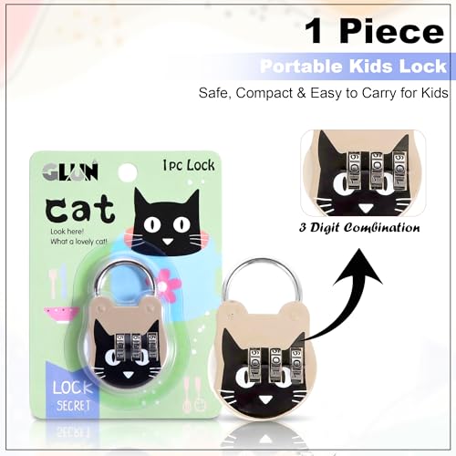 Image of GLUN Printed Cute Cat 3 Number Rechangeable Combination Pad Lock, Metal Body Paint Coated Number Lock for Luggage & Bags