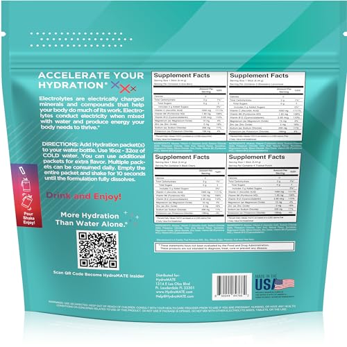 Image of Electrolyte Powder Sugar-Free Hydration Packets Variety Pack HydroMATE 16 Sticks
