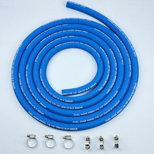 15FT Fuel Line Hose 1/2 inch 13mm High Pressure Hose 2.8Mpa 400PSI for Fuel Systems Engines Tube Hose Blue Multiple Size Options(Attached Hose Clamp)