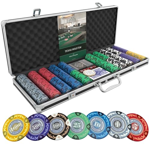 Bullets Poker Set – Complete Chip Set with Case, Playing Cards, Dices, and Travel Case – Professional for Texas Hold'em, Blackjack, Poker Games, and Casino Chips, 500 Clay 'Tony' Chips.
