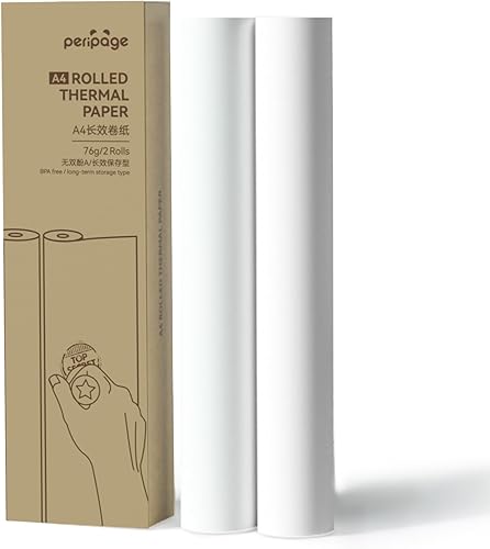 PeriPage Papel de impresora térmica A4 enrollado de 100 páginas para larga duración, carta de Estados Unidos de 8.5 x 11 pulgadas para impresora