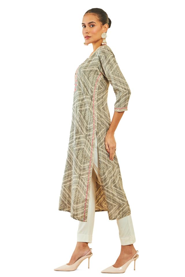 Kurta imprimé bandhani Soch en viscose avec broderie raffinée