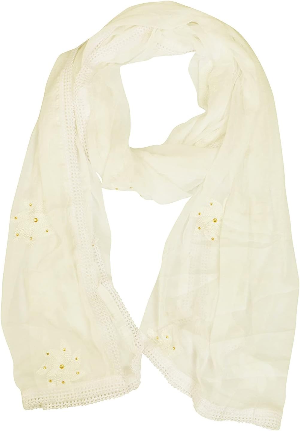 YOUTHQUAKE Flower Embroidered Diamond Work Chiffon Dupatta for Womens & Girls With 4 Side Lace