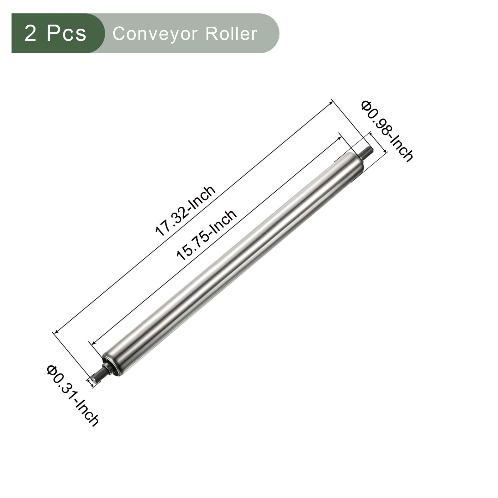 YOKIVE 2 Pcs Rouleau de Convoyeur, Remplacement de Rouleau en Acier Inoxydable | Mouvement Lisse, Idéal pour les Usiness (Argent, 1 Pouce de Dia, 16 Pouces de Longueur)