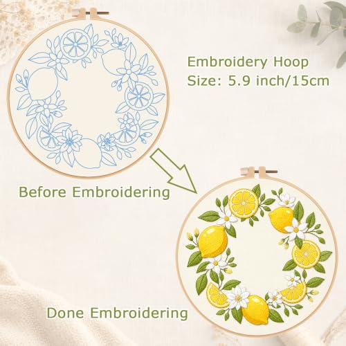 Image of Nuberlic Embroidery Kit for Beginners Adults with Lemon Pattern
