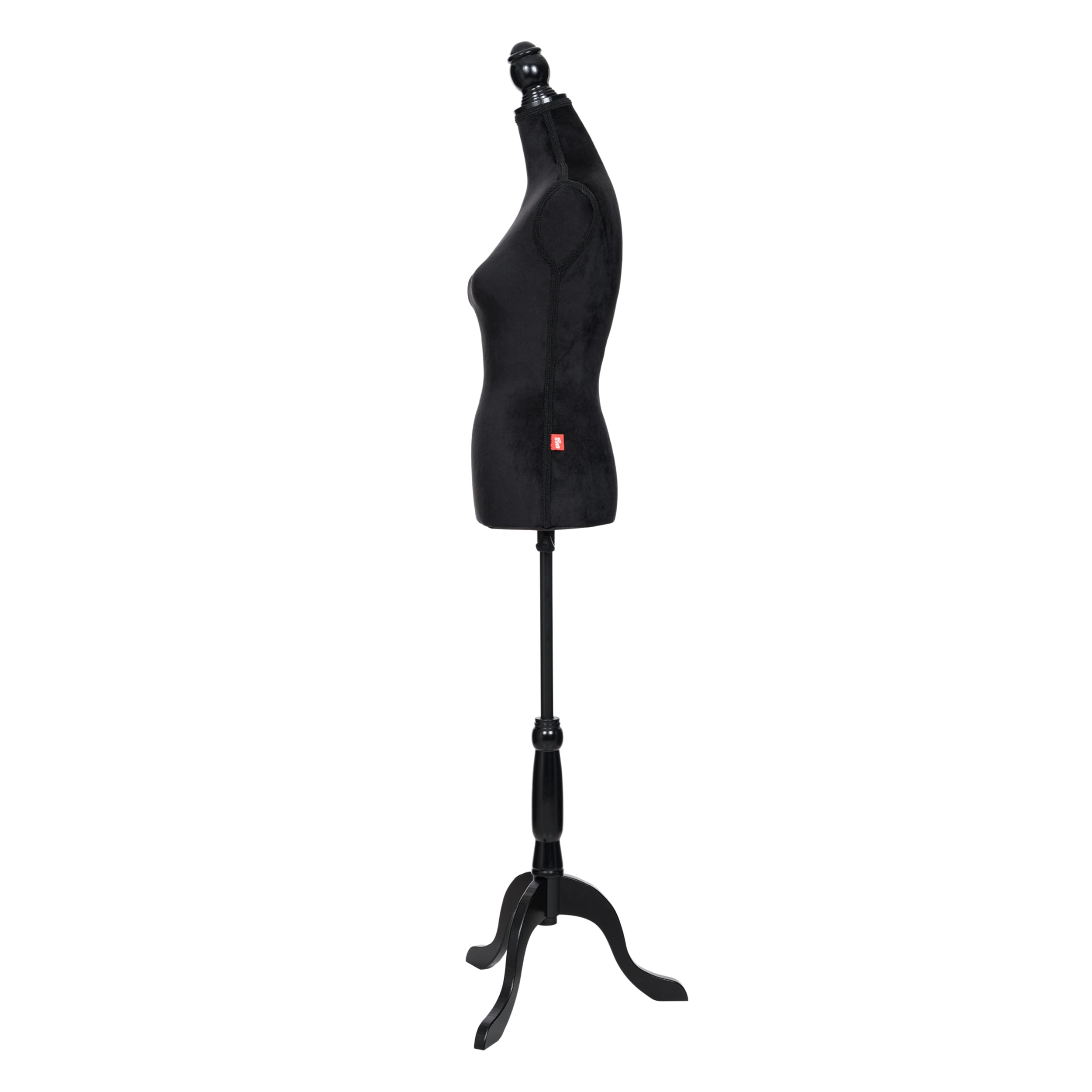 Prym 610094 - Busto decorativo nero, manichino sartoriale con base in legno, altezza regolabile 135-170 cm, torso in polistirolo da infilare con aghi, busto per vetrine, busto per esposizione alla