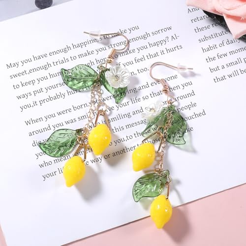 Cute Lemon Dangle Earrings for Women, Resin Yellow Lemon Hoop Earrings Minimal Fashion Fruits Dangling Earring for Women Sweet Earring for Birthday Valentine's Day Christmas Cosplay Gift4
