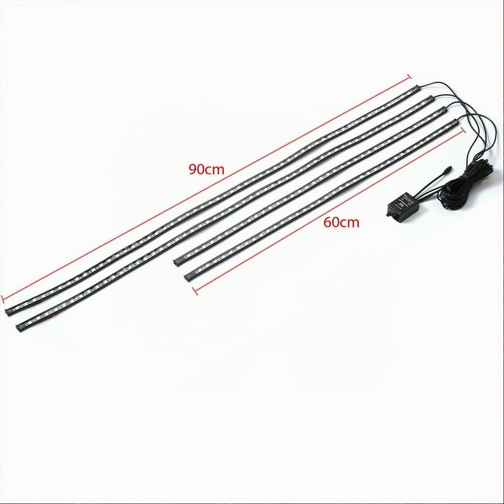 Riloer Barre de lumière LED ambiante de Voiture 12 V, kit de lumière de Bande de contrôle de Musique extérieure 4 pièces, Tube de Voiture étanche SMD5050 sous Les Lampes de carrosserie rougeoyantes
