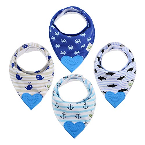 Pickle & Olive Bandana Teething Bibs with Attached Teether - Set Of 4 - Nautical
