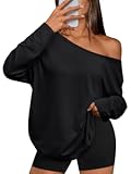 Womens Off The Shoulder Tops Oversized Tshirts Long Sleeve 2025 Casual Basic Tees