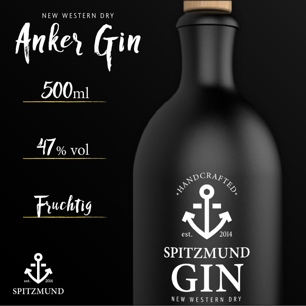 Spitzmund Anker Gin 47% vol | Handcrafted Premium Gin aus Deutschland | Wacholder, Pflaume, Apfel, Zitrus | Perfekt mit Tonic Water | Ideal für Tonic & Cocktails (500ml 3er Pack)