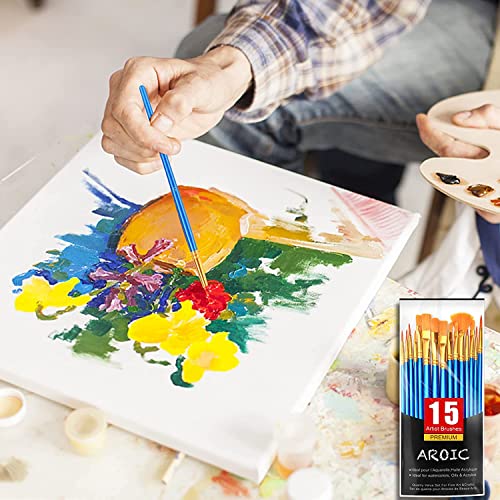Aroic Acrylic Paint Brush Set, 15 Pcs Nylon Hair Paint Brushes For All Purpose Oil Watercolor Face Body Rock Painting Artist, Small Paint Brush Kits For Kids Adult Drawing #TOP5