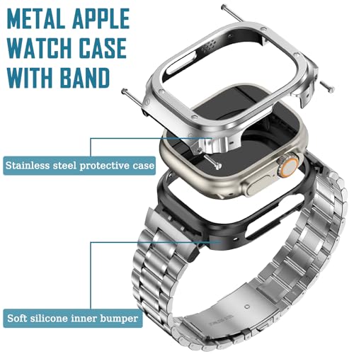 Image of MioHHR Stainless Steel Band with Case for Apple Watch Bands Ultra 3 /2 /1