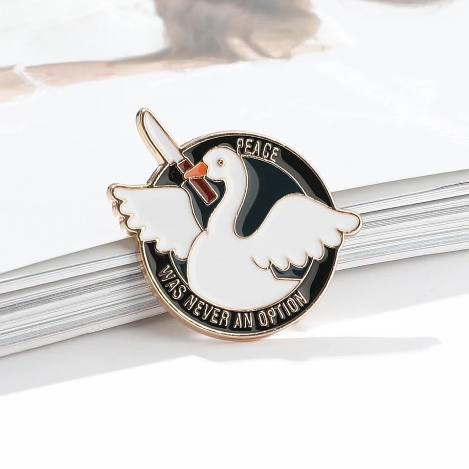 Image of FRANKdesigns inch inchPeace Was Never An Option inch inch Metal Alloy Pin from Untitled Goose Game - Be Goose Do Crimes