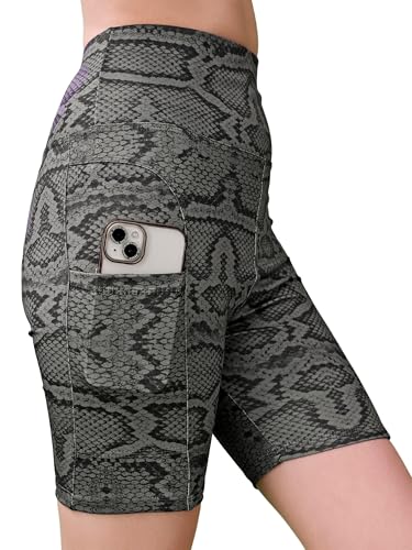 Image of Women's Polyester Stretchable Gym Shorts with Side Pockets High Waist Slim Fit Above Knee Length Activewear Tights Gym Fitness Cycling Running Yoga Shorts for Women