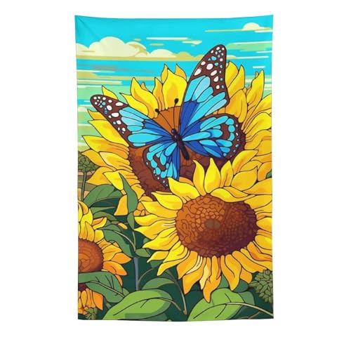 Tapisserie fleurie en tissu de qualité supérieure motif papillon drapé élégant 152x228cm