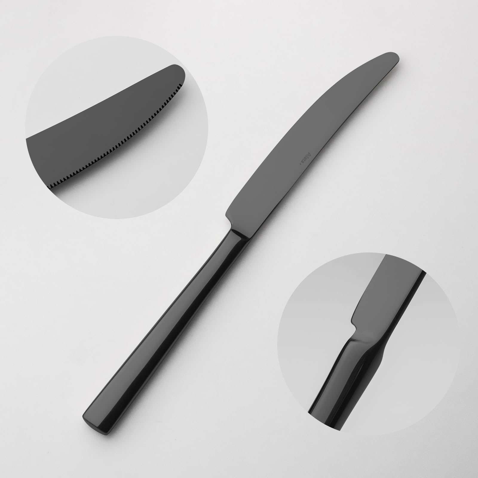 Alata Konrad 18/10 Edelstahl Poliert Schwarz, Besteck Set 6 Personen, Essbesteck 30 teilig, Monobloc-Messer, Glänzend, Spülmaschinenfest