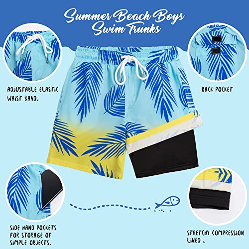 Techcity Boys Swim Trunks Boxer Brief Liner Swimwear Bathing Suit Quick Dry Compression Swim Shorts 3-18 Years (11-12 Years, Gradient Yellow Blue) #TOP4