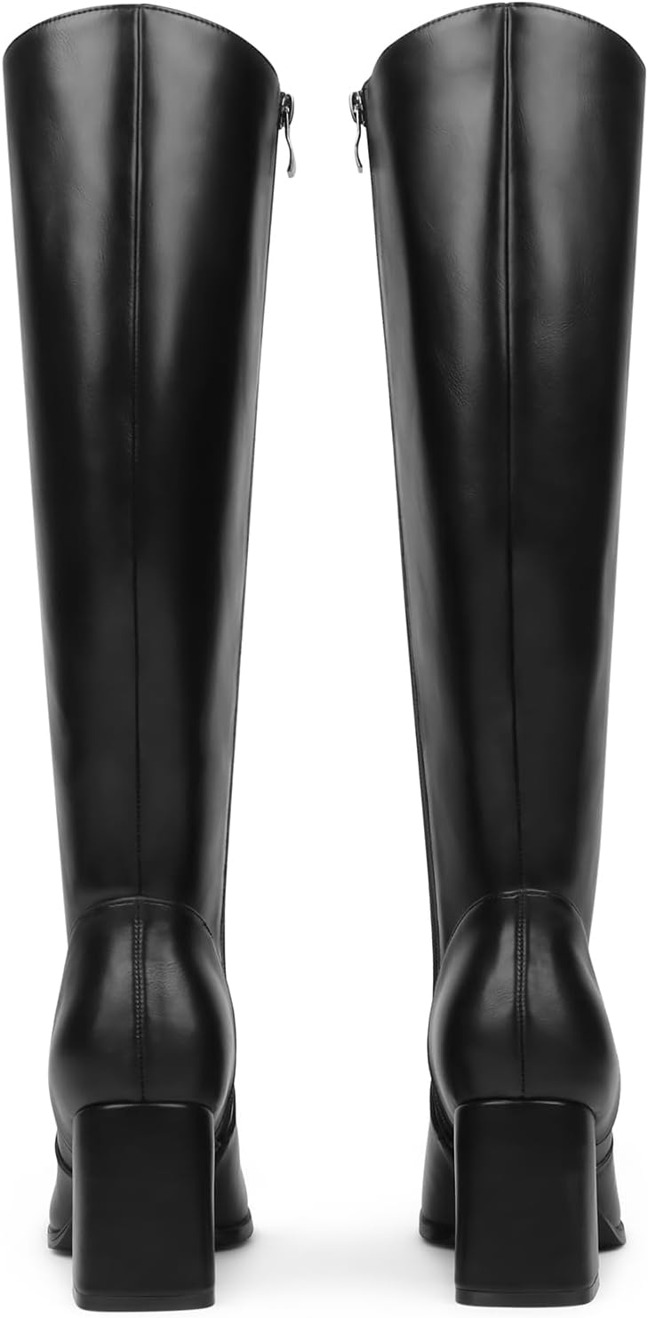 JOY IN LOVE Knee High Boots Women Chunky Block Heel Square Toe Zipper Boots