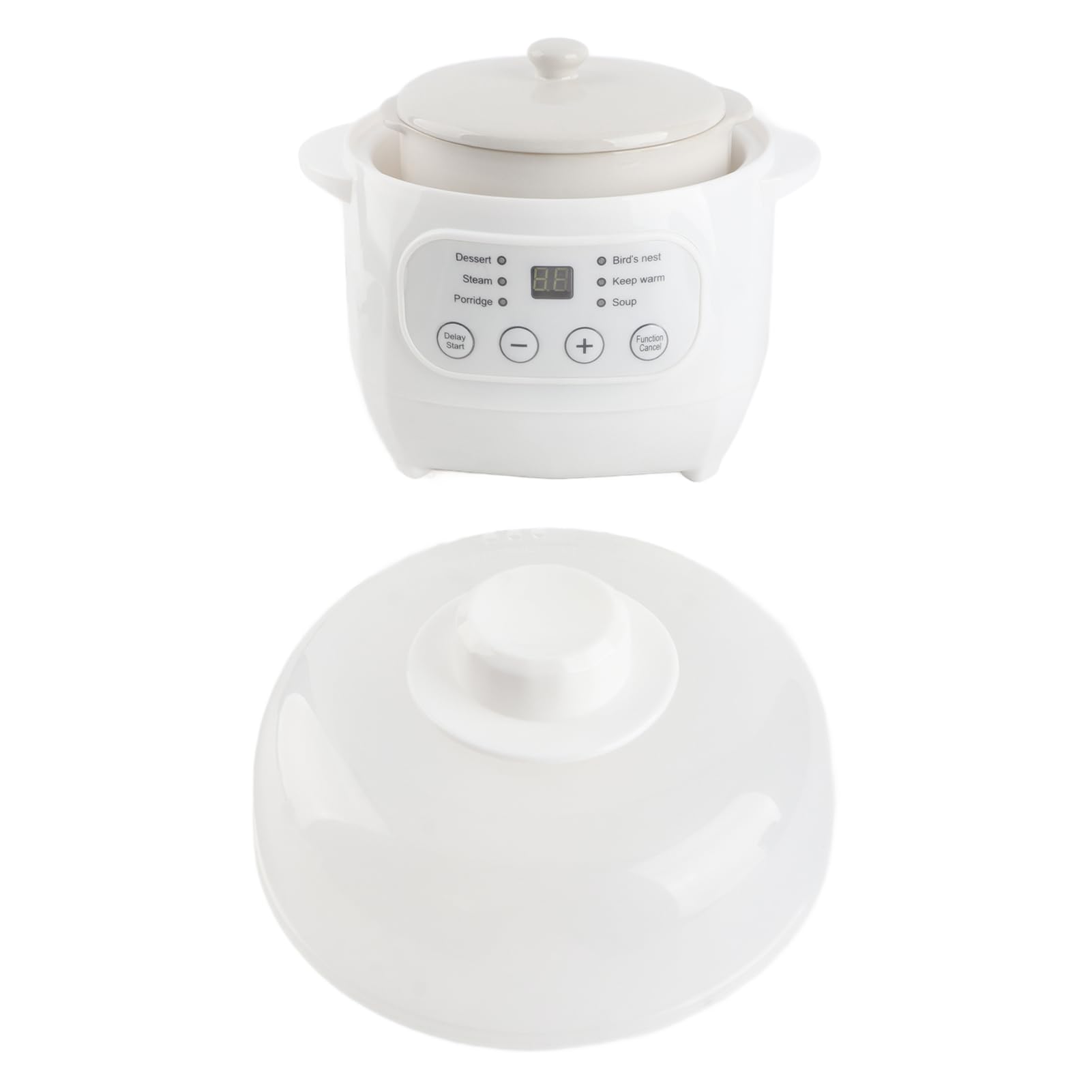 Fdit Olla Eléctrica para Guisar 1L 200W, con Revestimiento Cerámico y Aislamiento de Agua, Temporizador y Función de Reserva para Papilla, Arroz Sopa (Enchufe de la UE)