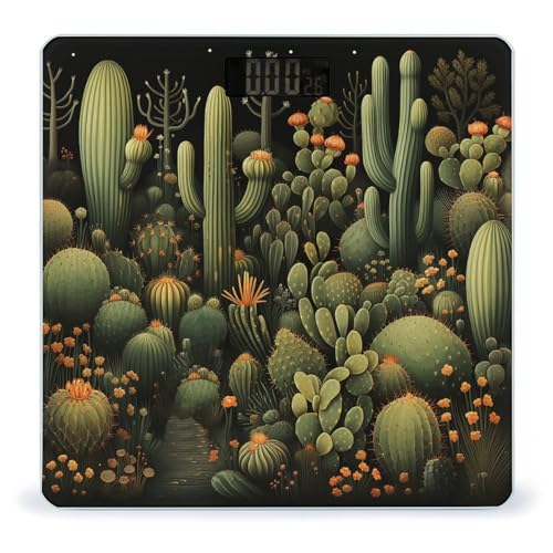Báscula digital de baño estilo cactus verde de vidrio templado miniatura 1
