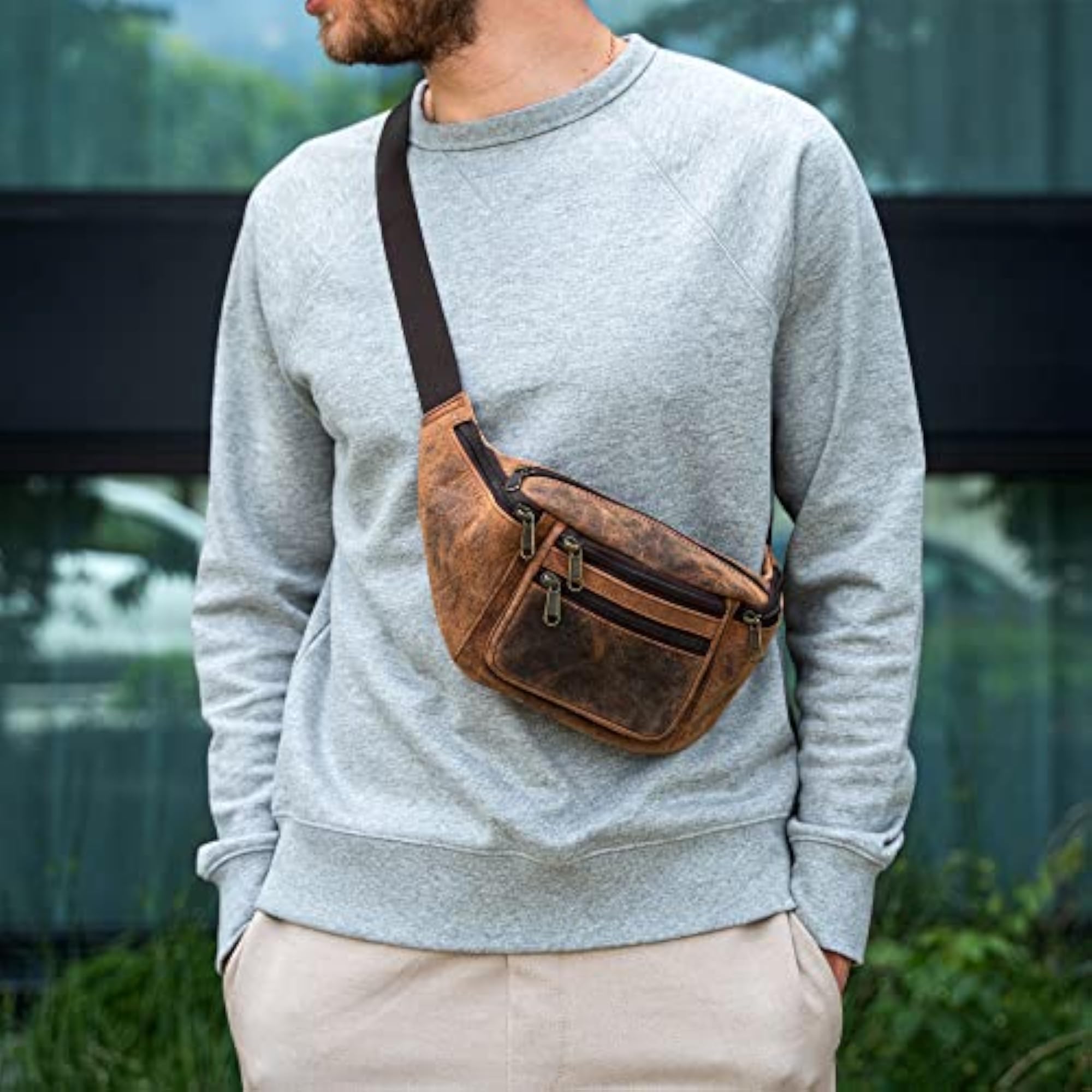 Water Resistant Canvas Leather Motorcycle Travel Fanny Pack