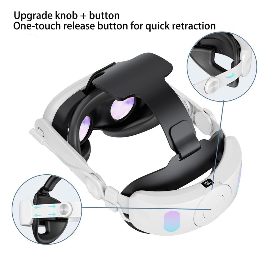 Cinturino VR per Meta Quest 3,VR Elite Strap Accessori di ricambio,Fascia regolabile per cuffie VR, batteria integrata da 6000 mAh per la ricarica,Maggiore comfort,Riduce la pressione sulla testa
