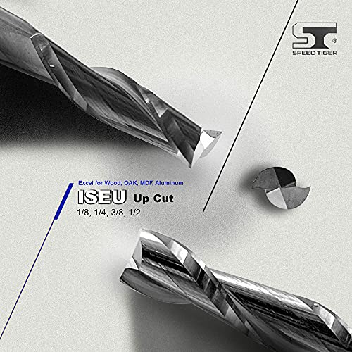 Speed Tiger Iseu Carbide Spiral Router Bits Up Cut, 1/4” Diameter, 1” Cutting Length, 2- 1/2"Ovl For Wood/ Oak/Mdf/Aluminum -Made In Taiwan(1 Piece, 1/4") #TOP1