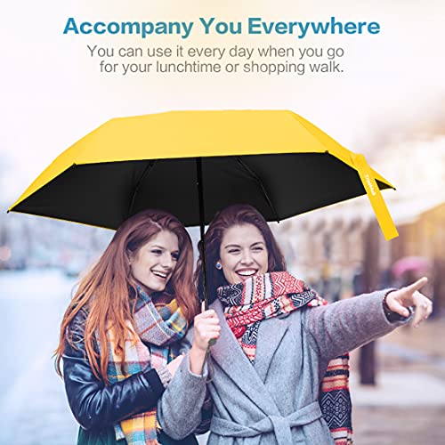 Image of TradMall Mini Travel Umbrella, Portable Lightweight Compact Parasol with 95% UV Protection for Sun & Rain, Yellow