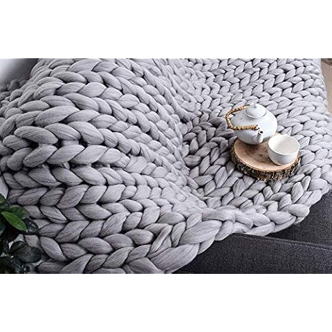 ElioGn Chunky Knit Throw Blanket Hand-woven Winter Bed Sofa Decoration Warm Gift Cover