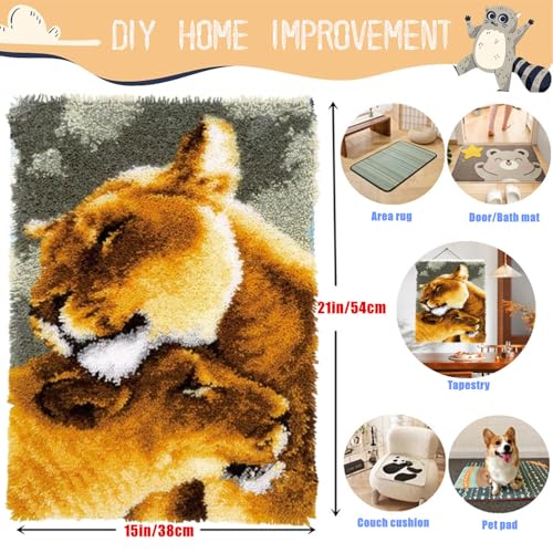 Image of EMISTEM Latch Hook Kits for Adults - DIY Latch Hook Rug Kits, Crochet Kit for Beginners, Rug Making Kits with Printed Canvas, Gift Packaging. Lion Pattern (15x21 Inch)