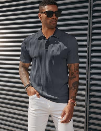 Image of PJ PAUL JONES Mens Polo Shirts Short Sleeve Textured Knit Polos