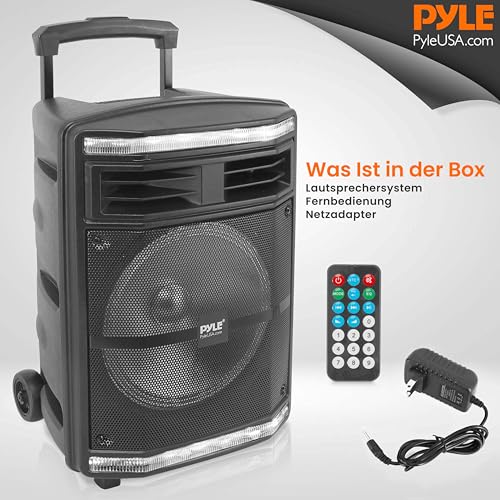 Pyle Partybox - Bluetooth Lautsprecher Groß, PA Anlage, Musikbox, Karaoke Box, 600W, 10 Subwoofer, Tragbare Musikboxen mit wiederaufladbaren Akku, Bluetooth Box mit Party Lichtern, MP3/USB SD-Leser