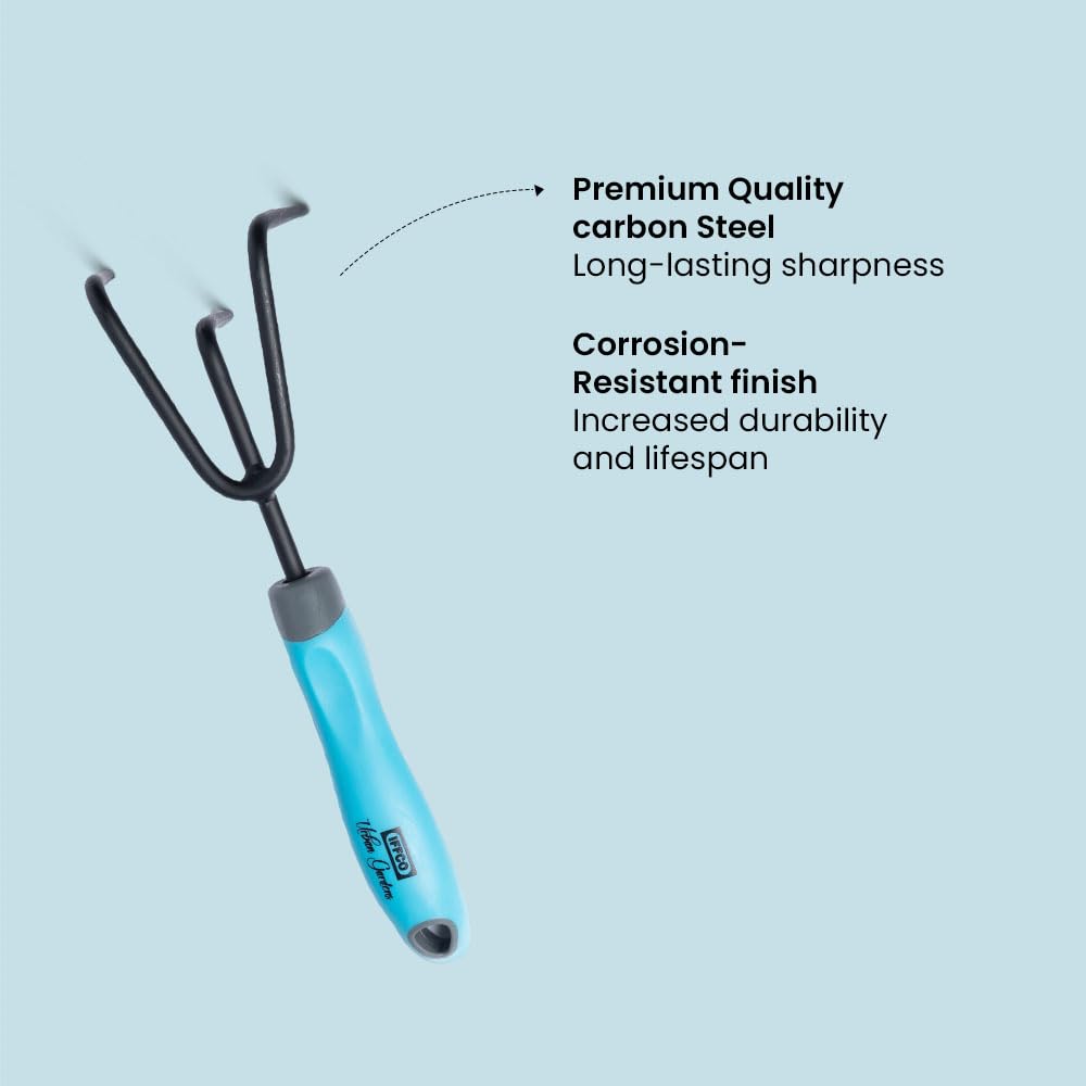 IFFCO Urban Gardens - Cultivator 1 Pc - Gardening Tools for Home Garden - Carbon Steel Front with Soft Rubber Handle for Better Grip - Use for Hoeing, Weeding and Trenching - Image 4 thumbnail