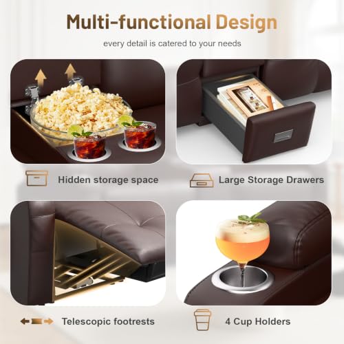 Image of Loveseat Recliner Sofa, Home Theater Seating with Massage, Reclining Loveseats with Console, Wall Hugger RV Couch Movie Theater Chairs, RV Furniture Sofas with USB, Cup Holders, Drawer for Gaming Room