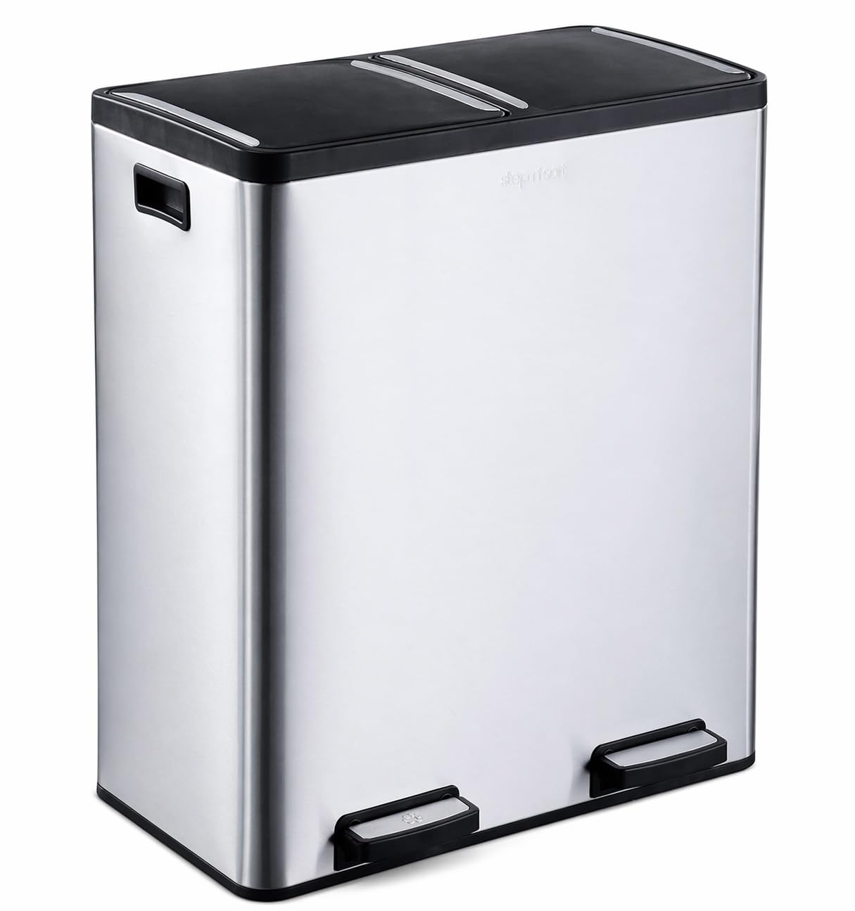 Photo 1 of ***DAMAGED -SELLING AS IS *** Step N' Sort The 18.5 Gallon Extra Large Capacity, Soft-Step, Dual Trash and Recycling Bin with Removable Inner Bins, Silver