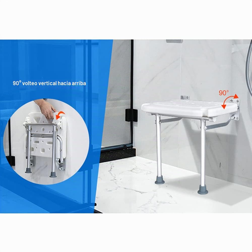 Silla de Ducha Plegable, KKnoon Taburete Baño Ducha con Pies Antideslizantes Orificios de Drenaje Ranura para Cabezal de Ducha para Personas Mayores Discapacitadas