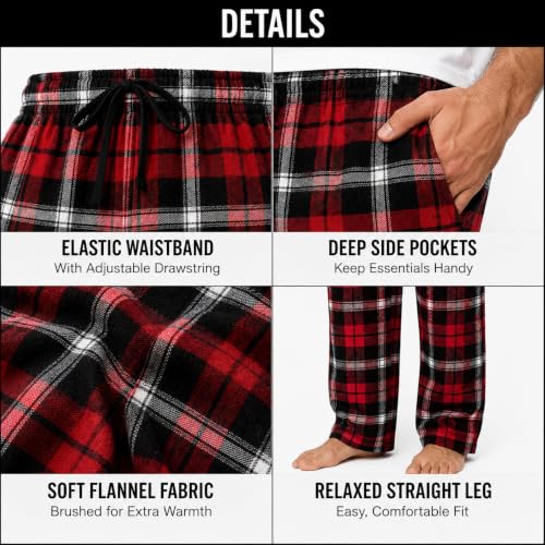Image of Essential Elements Mens 3 Pack PJ Cotton Flannel Plaid Pajama Lounge Pants | Soft Brushed Warmth With an Elastic Waist, Classic Patterns for Cozy Sleep, Relaxing and Everyday Wear